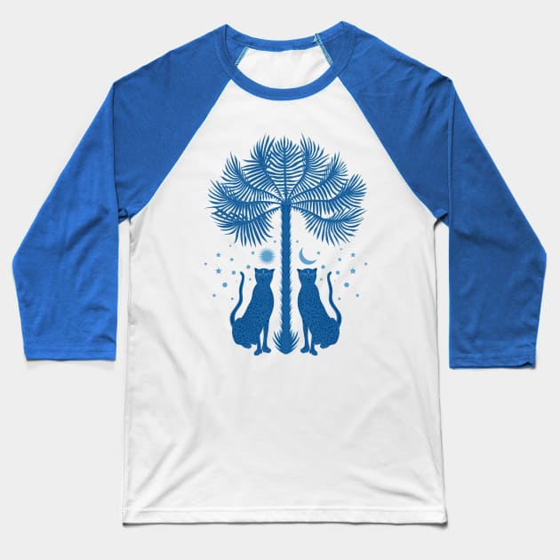 Cheetah Twins and Palm Tree in Blue Baseball T-Shirt by matise